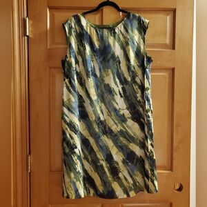 Jones New York Sleeveless Blue Green Watercolor Shift Dress